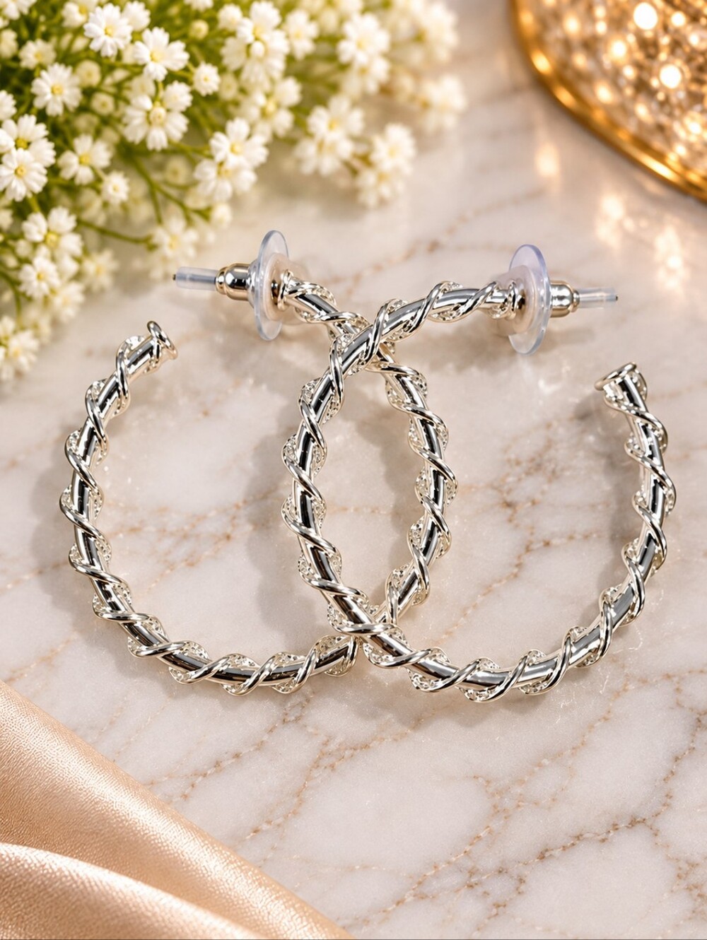 RACHEL Roy Sterling Silver Twisted Rope Hoop Earrings Textured Open Hoops Women